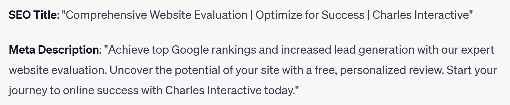 Example SEO title and Meta Description